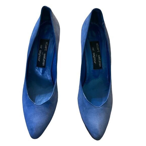 Stuart Weitzman For Mr. Seymour Blue Slip On Heels Size 7 - Picture 2 of 8